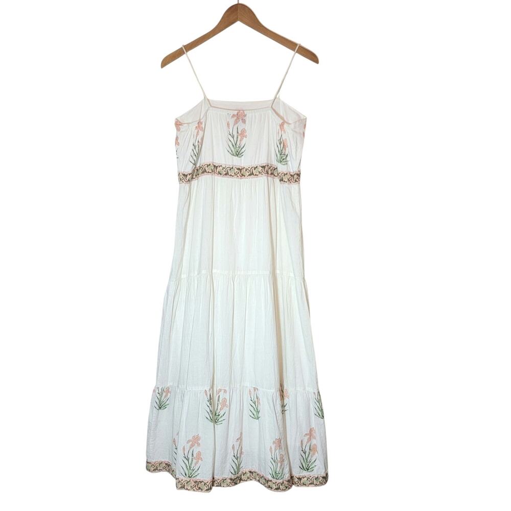 Madison Mathews White Cotton Embroidered Maxi Dress Boho Ruffled Hem L - Picture 9 of 16